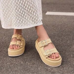 Pinokino Raffia Platform Wedges Sandals for Women - Comfortable Open Toe - Tan